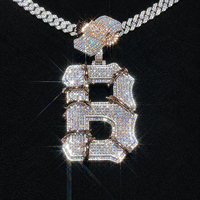 Pendentif Lettre Hip Hop Iced Out en Argent Sterling S925 Moissanite, Collier Personnalisé Initiale et Numéro, Chaîne Maille Cubaine, Vente en Gros OEM