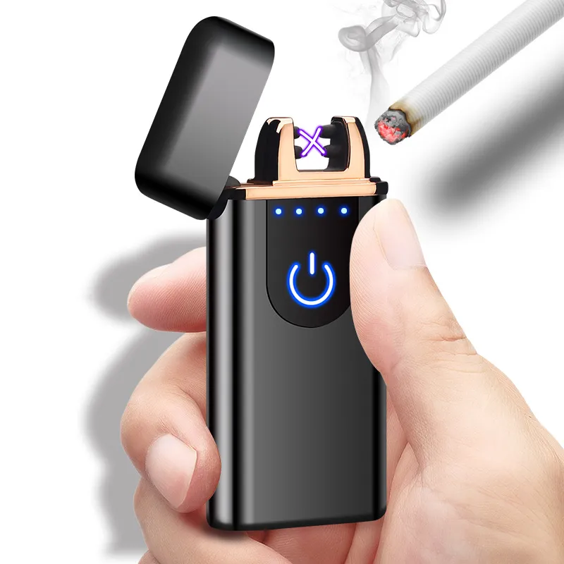 Isqueiro de metal eletrônico usb, isqueiro à prova de vento sensível ao toque para homens aparelhos para fumar cigarro