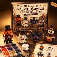 Kit de perles 3D DIY Halloween Magic Lab 4 pièces : Figurines Sorcière, Chaudron, Slime, Corbeau – Ensemble de perles artisanales pour décoration de fêtes et cadeau fait main