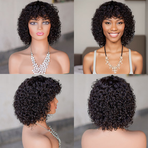 Wholesale Cheap French <strong>Curl</strong> for <strong>Pixie</strong> Bob <strong>Wig</strong> Remy Hair Gumless Quick Wear for Black Women - Product Image 5