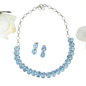 Conjunto de Collar y Pendientes de Topacio Azul Natural, Plata de Ley 925, Joyería Fina, Proveedor Mayorista OEM ODM - Product Image 1