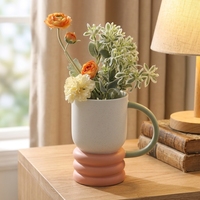 Vase à fleurs en céramique avec poignée, 1 pièce, modèle Unique, décoration, mat créatif, pour table