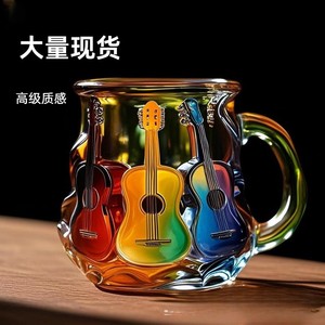 Taza de Café Transparente de Resina con Diseño de Guitarra Pintada, Decoración Artística Musical, Regalo para Fiestas, Diseño Novedoso - Product Image 1