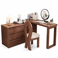 Table de maquillage moderne en chêne massif en forme de L, plateau extensible épaissi de 4 cm, écologique et durable