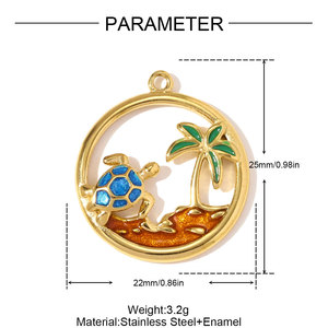 Pendentifs F182 Boho Océan & Nature en Acier Inoxydable Plaqué Or avec Rayons de Soleil, Tortue et Rayon de Soleil Éclatant, Ornés de Zircone Cubique et d'Émail - Product Image 4
