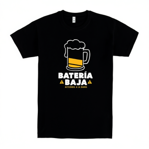 T-shirt nera girocollo con stampa 'Battery Low', abbigliamento promozionale - Product Image 2