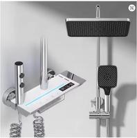 Robinet de Douche de Salle de Bain à Affichage Numérique LED, Mitigeur de Baignoire 4 Voies, Système de Douche Carré à Effet Pluie avec Touches Piano