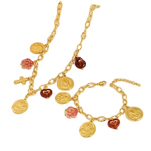 Collier pour filles en acier inoxydable, motif croix exotique transfrontalière, anges, bambou, éléments multiples, cœur et fleur de prunier, cadeau d'anniversaire - Product Image 1