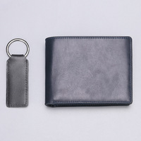Set Hadiah Pria Terlaris Set Dompet Saku Koin Kulit Asli Kemasan Cantik dan Set Hadiah Gantungan Kunci untuk Hari Ayah