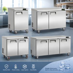 <span class=keywords><strong>Freezer</strong></span> Komersial 60 Inch Back Mount Undercounter Stainless Steel 2 Pintu Worktop Deep <span class=keywords><strong>Freezer</strong></span> untuk Dapur Restoran - Product Image 4