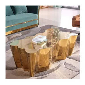 独特的激光树特殊形状外观金色饰面1m长茶几装饰客厅茶几