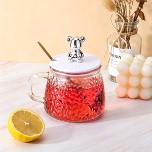 Vente en gros d'usine : Tasse à café en verre avec couvercle en forme d'ours, cadeau artisanal, bouteille d'eau, tasse à café, tasse à thé, tasse à jus, avec cuillère - Product Image 5