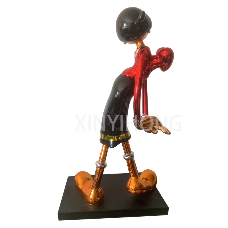 Estátua de Popeye em fibra de vidro para artesanato em resina, modelo personalizado de tamanho pequeno, cor cromada, esposa de Popeye, figura Olvia, arte em fibra de vidro, modelo de Popeye