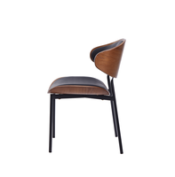 Silla de Comedor Curva de Cuero y Madera para Hogar/Oficina