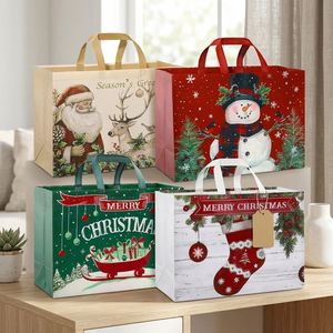 12 Pack Extra <b>Large</b> Reusable Non-Woven Christmas Gift Bags Handles <b>Santa</b> & Reindeer Design Party Favor Supplies No Closure - Product Image 5