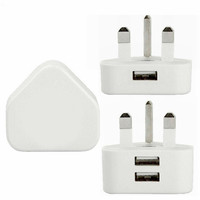 3 pin Dual USB UK Mains Wall Plug 5V 2A 1A 2 Port USB AC Wall Charger Travel Adapter UK Plug For iphone IPAD Samsung