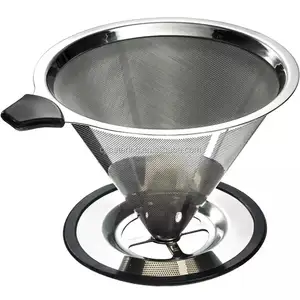Promotion price Portable Metal Mesh Strainer Reusable Stainless Steel Coffee Filter with Stand Holder