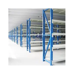 Estante de almacenamiento blanco y azul, accesorio de servicio medio, fabricante Industrial, almacén, venta al por mayor