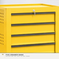 Armoire à outils roulante industrielle jaune à 5 tiroirs, coffre en acier sur roulettes chromées avec serrure et poignée latérale pour atelier