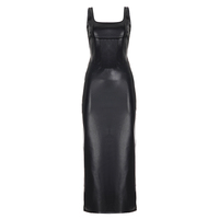 Sexy Gothic Gewebtes Maxi-Kleid aus PU-Leder mit Naturtaille, Umweltfreundlich, Abendkleid mit Rückenschlitz, Korsett, Bleistiftform, für Feiertage