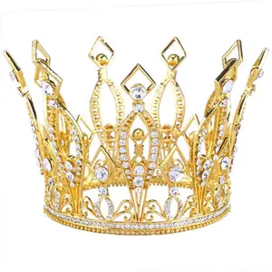 Zirconia Mahkota Tiara Barok Raja Emas Besar Modis untuk Kontes