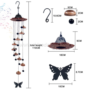 กระดิ่งลมลายผีเสื้อพร้อมกระดิ่ง 9 ตัว กระดิ่งลมลายดอกไม้พร้อมผีเสื้อสำหรับตกแต่งสวน - Product Image 2