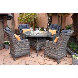 Miami Lawn Classics Juego de comedor redondo de ratán para 4 personas Marrón Moderno Balcón Muebles Ocio <span class=keywords><strong>Terraza</strong></span> Patio Silla exterior para cafetería - Product Image 1