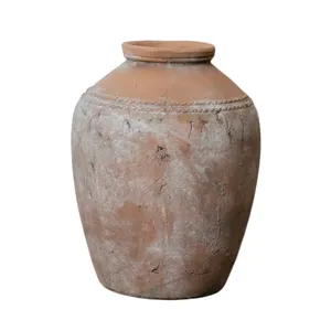Терракотовая круглая текстурированная под старину ручной работы для украшения сада, деревенская домашняя винтажная Цветочная ваза