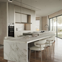 Meubles de cuisine modernes sur mesure, portes plates mates modulaires, îlot de cuisine avec robinet, tiroir coulissant et charnière