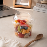 Bol en plastique PET transparent de 117 mm, 14 oz, avec couvercle, jetable, grand format, pour salade, pâtes, fruits, desserts, à emporter