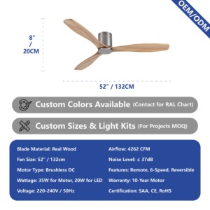 Tùy chỉnh từ xa hoặc tường điều khiển đảo ngược BLDC im lặng động cơ gỗ rắn hugger cấu hình thấp tuôn ra gắn quạt trần cho trần thấp - Product Image 3