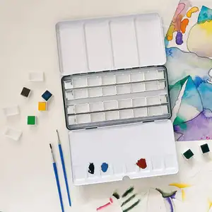 Bview Art Caja de lata de pintura de pastel de metal vacía para 24 sartenes de plástico llenas y medias de acuarela