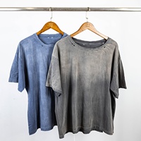 Camiseta de hombre personalizada con efecto lavado, cuello desgastado, estilo oversize, streetwear, corte holgado, cuello redondo, vintage, descolorida y desgastada