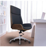 Chaise de bureau de direction moderne en bois courbé avec dossier haut en cuir PU, base en alliage d'aluminium, mécanisme de verrouillage à 4 niveaux, fonction pivotante