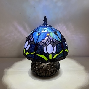 LongHuiJing 8 Inch Scandinavian Style Blue Stained Glass Dome Shade AC Powered <b>Bedside</b> & Reading Table Lamp - Product Image 2