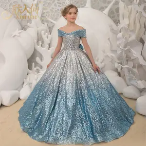 L135 New 2022 Flower Girl Wedding Dress Blue Gradient Long Tail Dress