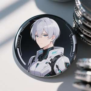 Badge rond en étain personnalisé de haute qualité, motif de personnage de manga mignon, écologique, cadeaux kawaii pour <span class=keywords><strong>otaku</strong></span>, technique de peinture imprimée UV - Product Image 4