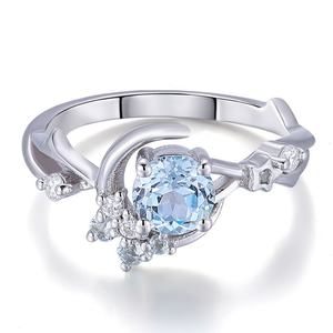Nouveau et brillant 	 Aigue-marine inaltérable 	 Bague en or blanc 10k 14k 18k avec saphir de laboratoire, styles romantiques pour femme, bijoux de fête, bague quotidienne - Product Image 1