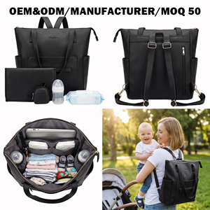 Mochila Pañalera Acolchada OEM/ODM de Fábrica, Bolso Pañalera Convertible de Cuero Vegano Personalizado para Padres - Product Image 3