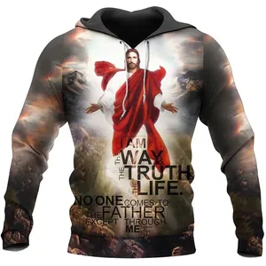 Fitspi gros dieu chrétien jésus hommes sweat à capuche surdimensionné impression 3d Harajuku mode sweat à capuche pull décontracté hauts - Product Image 1