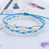Offre Spéciale cire fil tressé bracelets de cheville tortue vague Surf pied corde 3 pièces/ensemble coquille plage bracelets de cheville pour les femmes