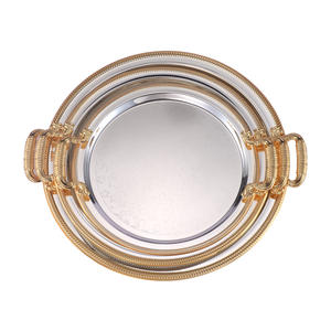 Luxury Serving Tray Set with <b>Gold</b> Handles & Braided <b>Rim</b>, Decorative Round Serving <b>Platter</b> for Home, Hotel, Wedding Decor - Product Image 5