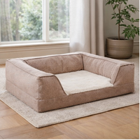 Lit pour chien orthopédique en mousse à mémoire de forme, gris, personnalisé, en peluche, non masticable, rectangulaire, avec 4 oreillers latéraux