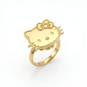 Anello UWIN personalizzato a forma di pepita HK in acciaio inossidabile placcato oro PVD, anello resistente con carattere per donna, misura regolabile, anello a forma di gatto - Product Image 1