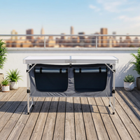 Table pliante d'extérieur en aluminium, hauteur réglable avec organisateur de rangement pour barbecue, camping, légère et portable pour pique-nique sur la terrasse