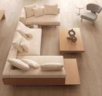 Ensemble de canapés en forme de U en tissu avec base en bois massif pour salon de villa, design moderne