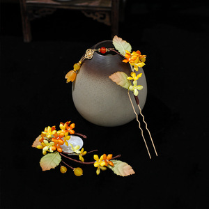 Conception originale, patrimoine culturel immatériel, épingle à cheveux classique artisanale en or enroulée de fils, motif osmanthus, pour Hanfu et cheongsam - Product Image 2