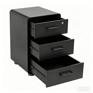 Black Modern Round Fixed Base Edge Metal Handle 3-<b>drawer</b> <b>Lockable</b> File Storage Office Steel Filing Cabinet for Home Office - Product Image 2
