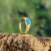 Bague Chevalière Minimaliste en Acier Inoxydable avec Cabochon Ovale Opale Rose, Verte, Blanche, Bleue, Turquoise, Œil de Chat, Or, Argent – Bijoux Unisexe