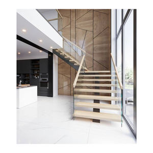 Escalera de viga central personalizada con peldaños de madera maciza y barandilla de vidrio - Product Image 6